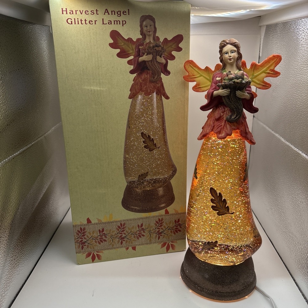 Cracker‎ Barrel~Acylic Harvest Angel Glitter Lamp~13"~Holding Cornicopia~IOB